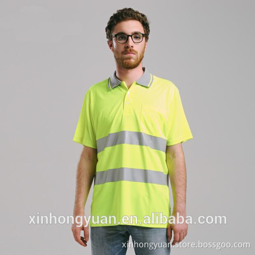 custom fluorescent green reflective polo t-shirts for dustman/workers